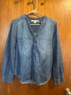 LC Lauren Conrad Denim Blue Button-Front Long Sleeve Shirt